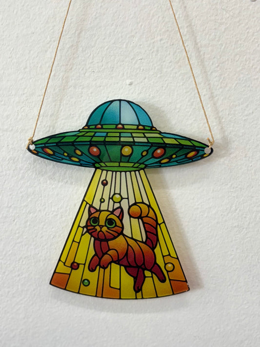 Cat ufo window hanging